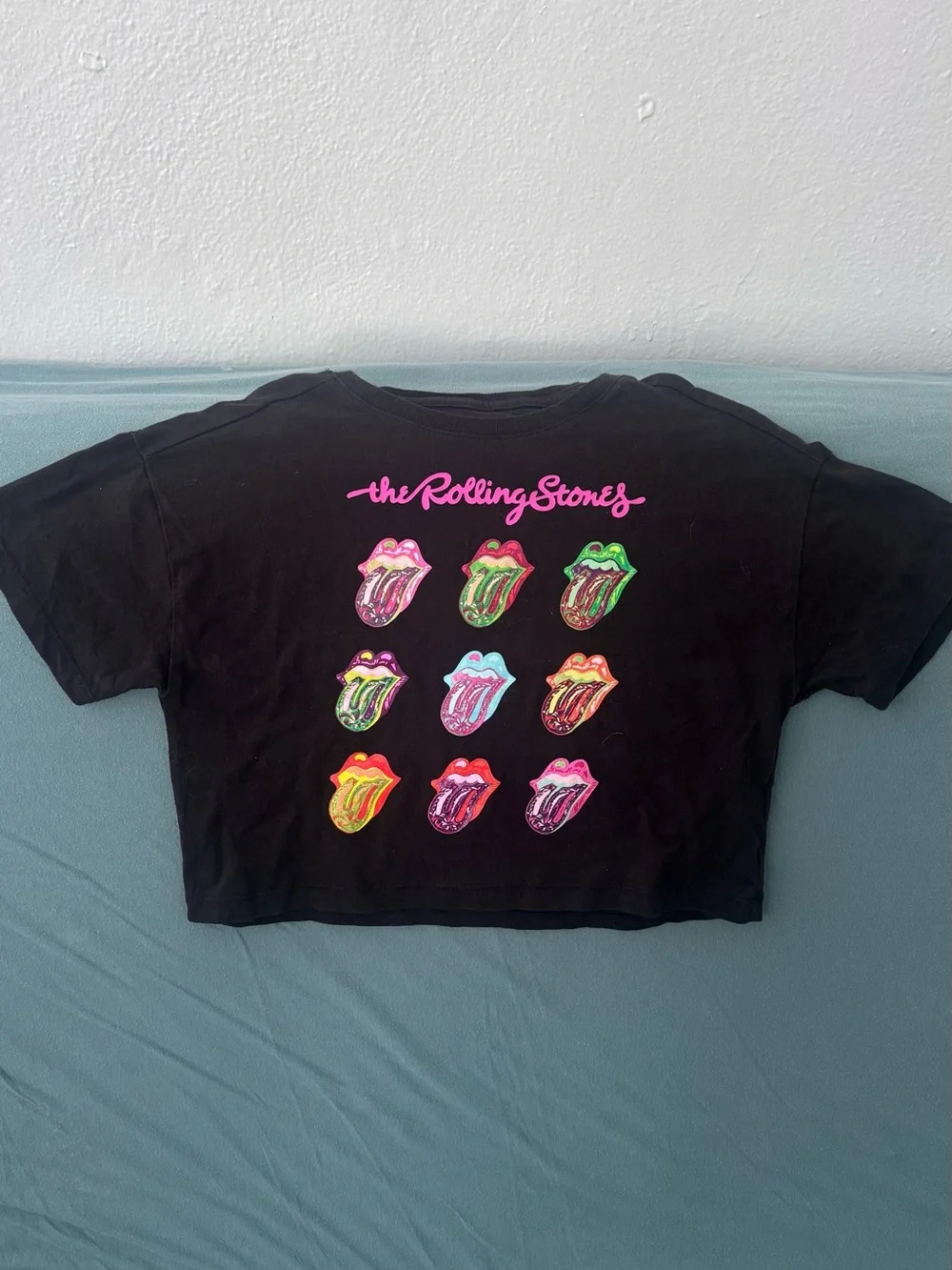 Rolling Stones Graphic Crop Tee Old Navy Black Boxy Fit